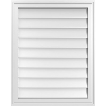 Ekena Millwork Vertical Surface Mount PVC Gable Vnt: Non-Functional, w/2"W x 1-1/2"H, Brickmould Frame, 24"W x 30"H GVPVE24X3002SN